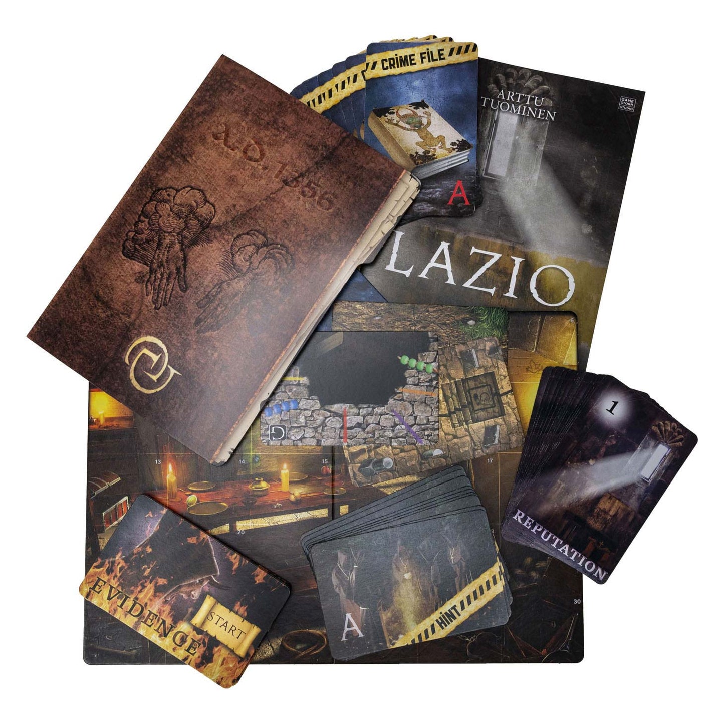 Tactic crime scene lazio 1356 – bordspel – misdaadspel – historisch mysterie in een klooster – diepgaand onderzoek en deductie – crime scene serie – game storm studio -1 of meer spelers – vanaf 18 jaar