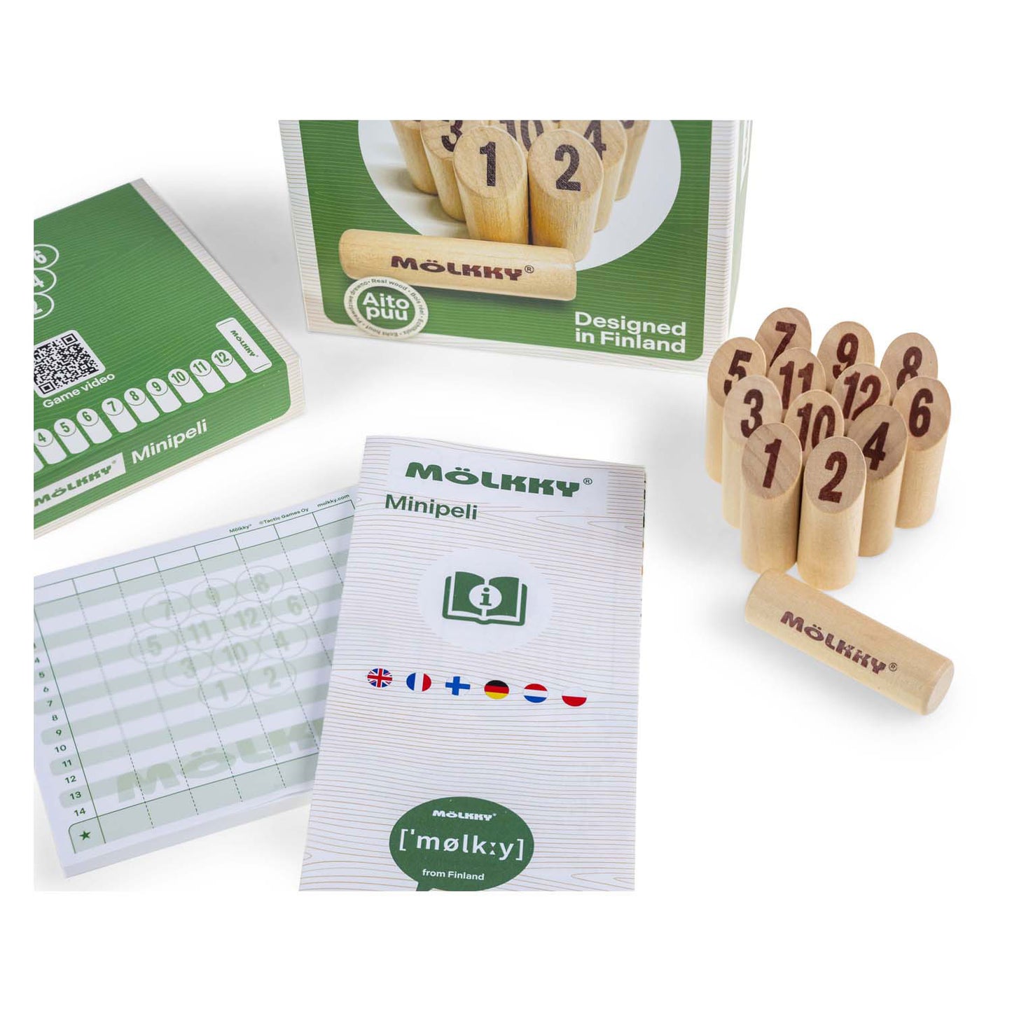 Tactic mölkky mini – vang- en werpspel - origineel fins houten werpspel in mini formaat – duurzaam berkenhout – met gratis score-app