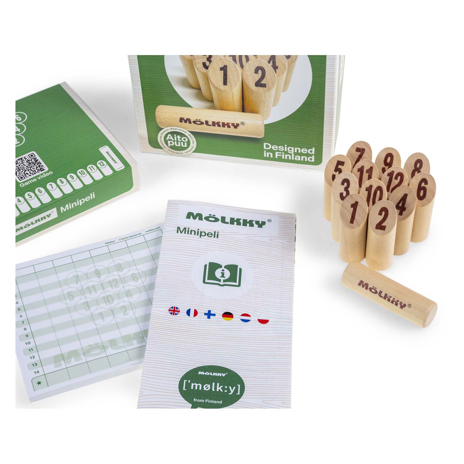 Tactic mölkky mini – vang- en werpspel - origineel fins houten werpspel in mini formaat – duurzaam berkenhout – met gratis score-app