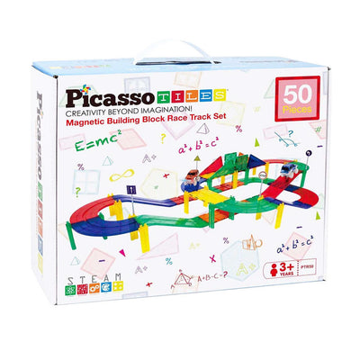Picasso tiles tactic - constructiespeelgoed - magnetic tiles - magnetische tegels - race track - stem speelgoed - magnetische racebaan met 2 led auto's - 50-delig - vanaf 3 jaar