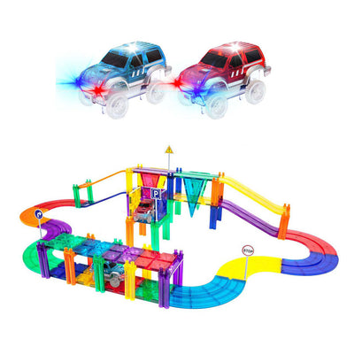 Picasso tiles tactic - constructiespeelgoed - magnetic tiles - magnetische tegels - race track - stem speelgoed - magnetische racebaan met 2 led auto's - 50-delig - vanaf 3 jaar
