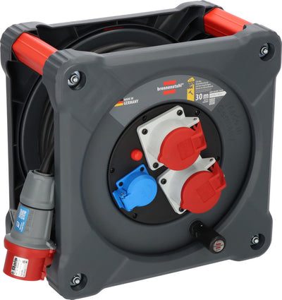 Brennenstuhl gmbh co. kg brennenstuhl professional bouwplaatskabelhaspel kd 3200 c7 met cee-stekker, 2 cee-stekkers en 1 geaarde wandcontactdoos (30m kabel in zwart, permanent buitengebruik, made in germany)
