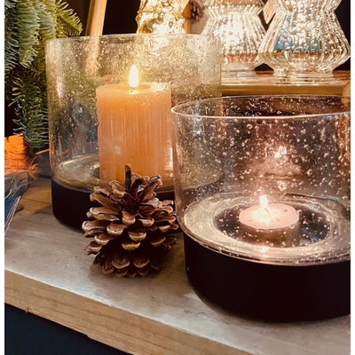 Hbx natural living kaarshouder bubbelglas h16d17 zwart