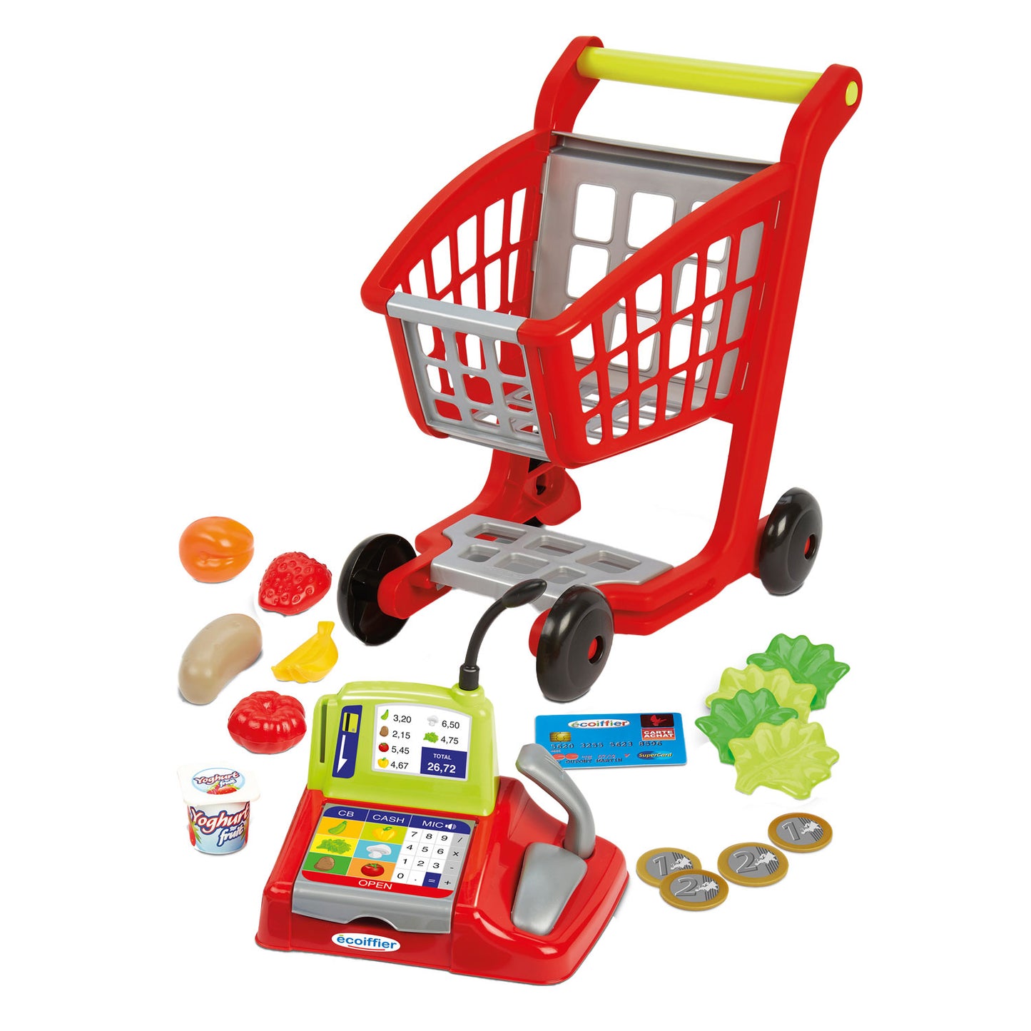 Écoiffier ecoiffier 100% winkelwagen, boodschappen kassa