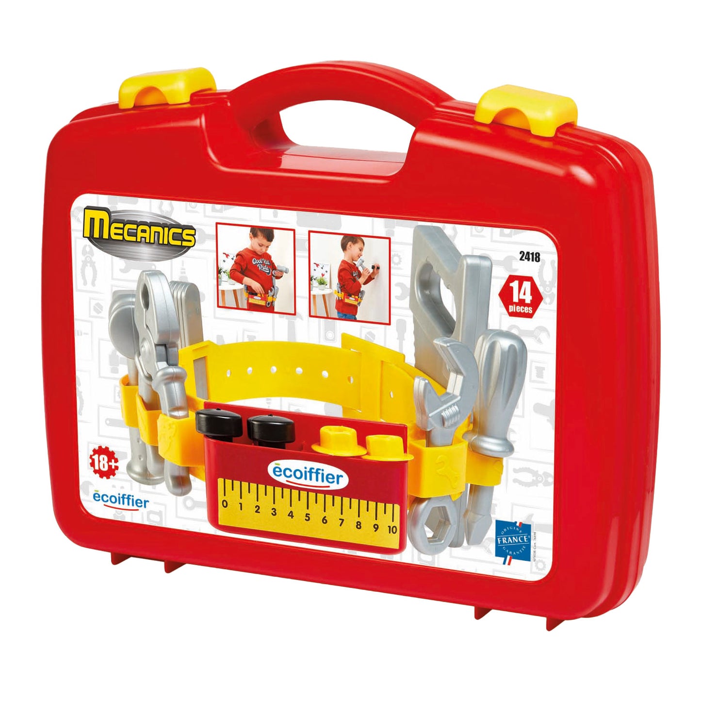Écoiffier ecoiffier mecanics gereedschapsriem in kofffer met accessoires - 14dlg.