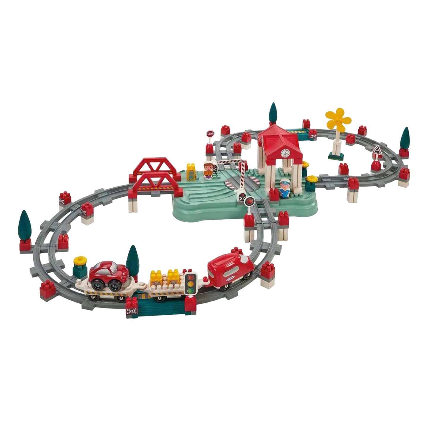 Ecoiffier abrick bouwset treinbaan - station en accessoires - 140dlg.
