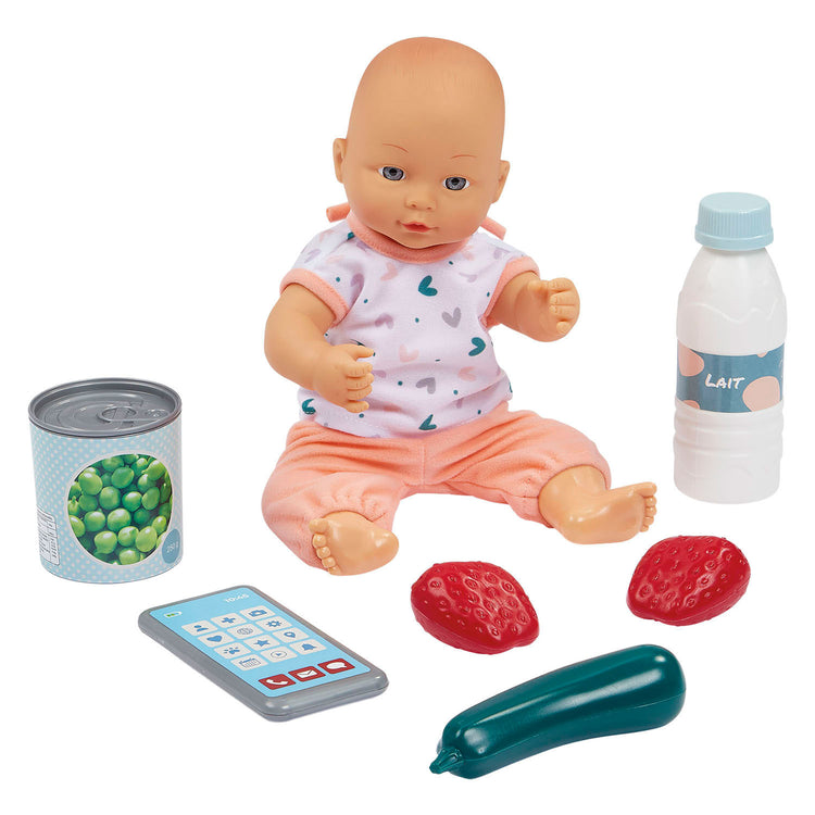 Ecoiffier vert azur gevulde winkelwagen met babypop - 8dlg.