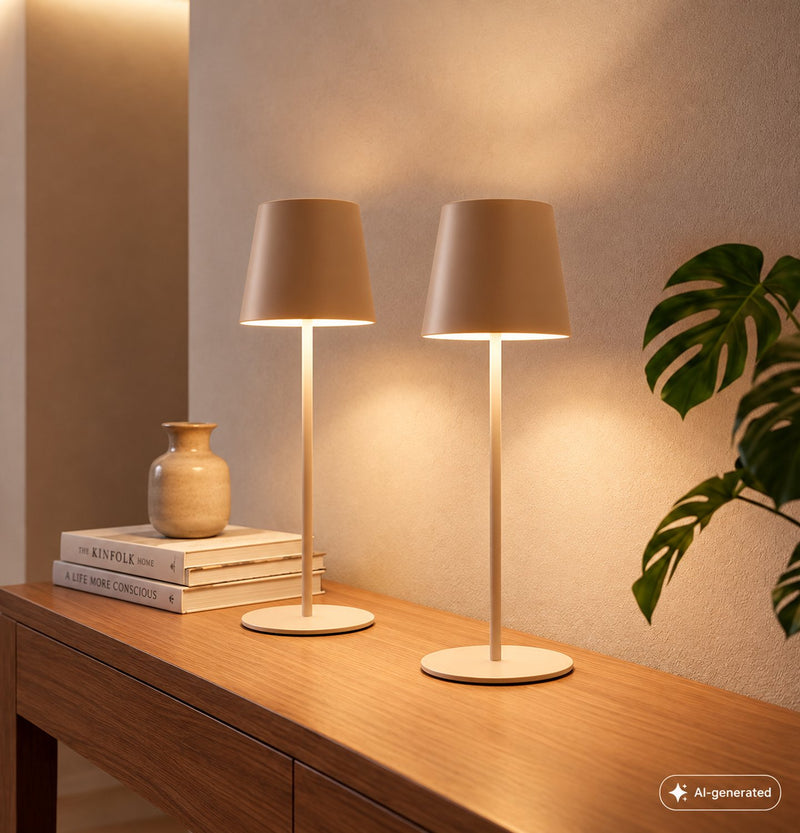 Briloner kiki - set van 2 tafellampen opllaadbaar - dimbaar - voor binnen en buiten - in hoogte verstelbaar - warm wit licht - beige