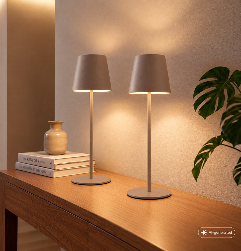 Briloner kiki - set van 2 tafellampen oplaadbaar - dimbaar - voor binnen en buiten - in hoogte verstelbaar - warm wit licht - bruin
