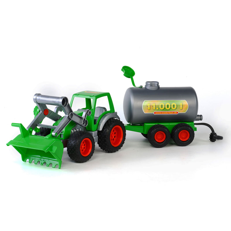 Wader tractor met voorlader en tanker - groen kunststof - 3-6 jaar