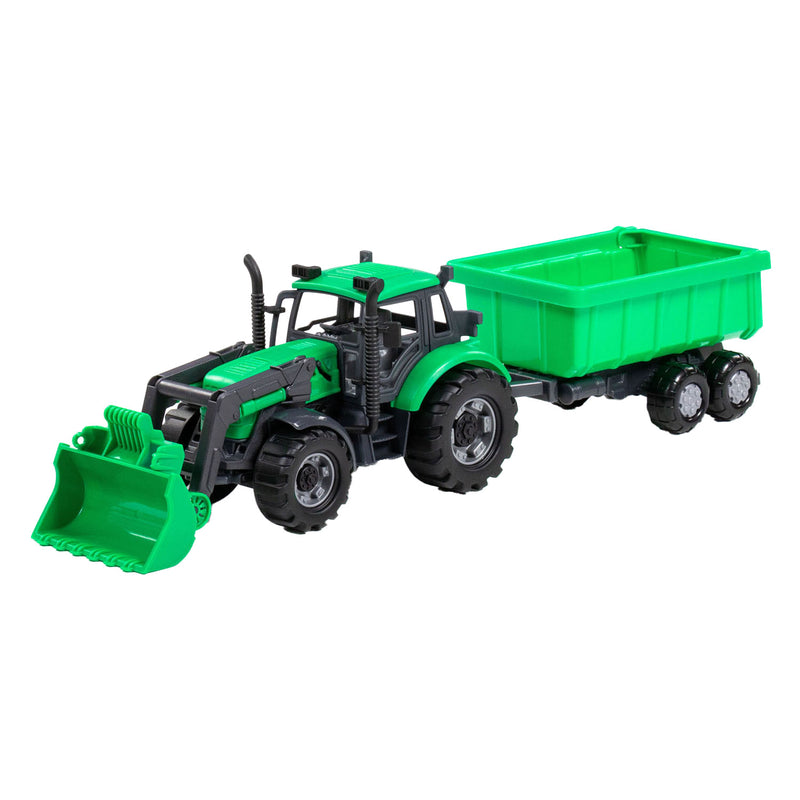 Cavallino tractor met lader en aanhang kiepwagen groen, schaal 1:32