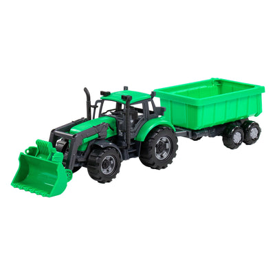 Cavallino Toys Cavallino Tractor met Lader en Aanhang Kiepwagen Groen, Schaal 1:32