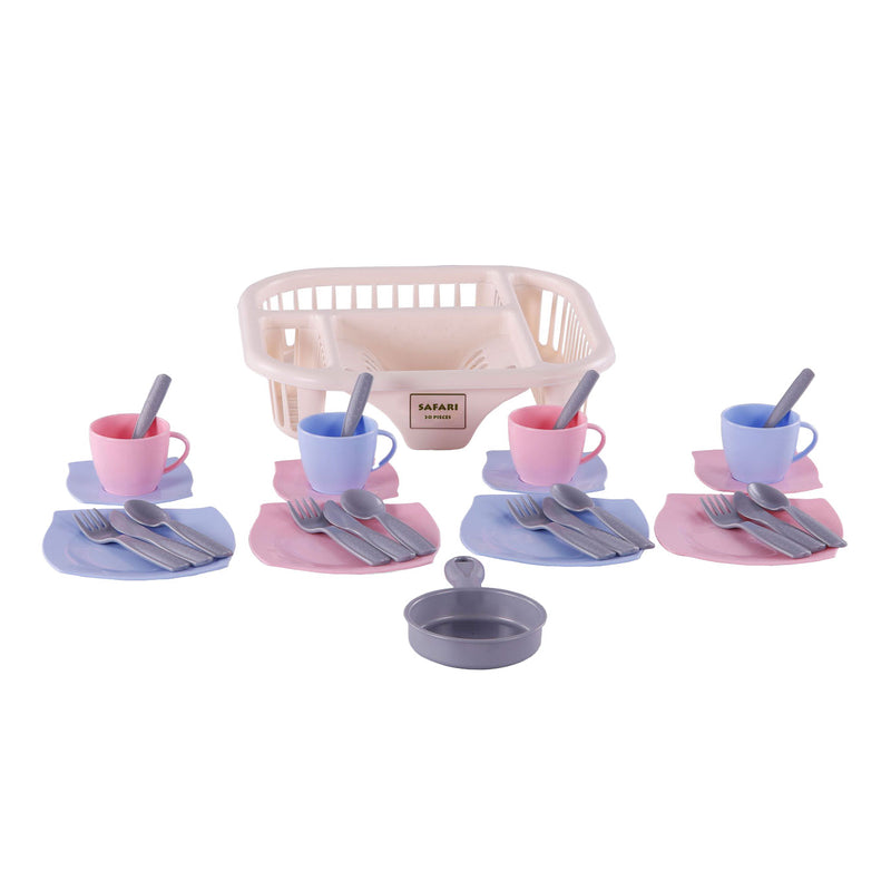 Cavallino servies met afwasrek roze, 30dlg.
