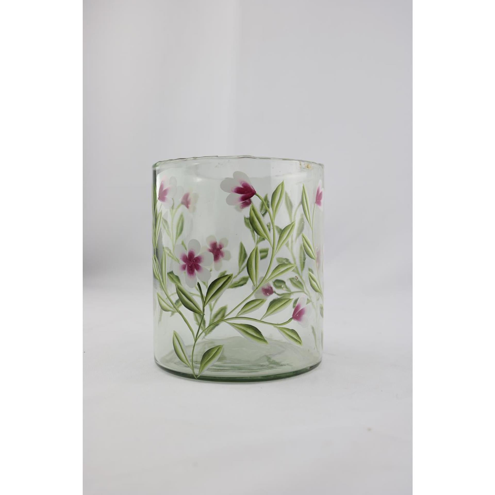 Mansion atmosphere windlicht glas met roze bloemen 13x13x15cm