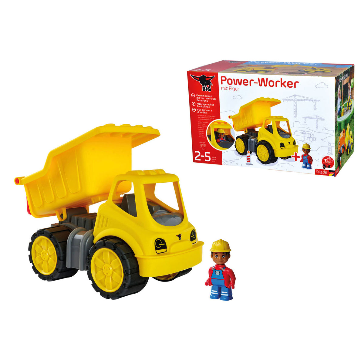 Big power worker midi kiepwagen met figuur
