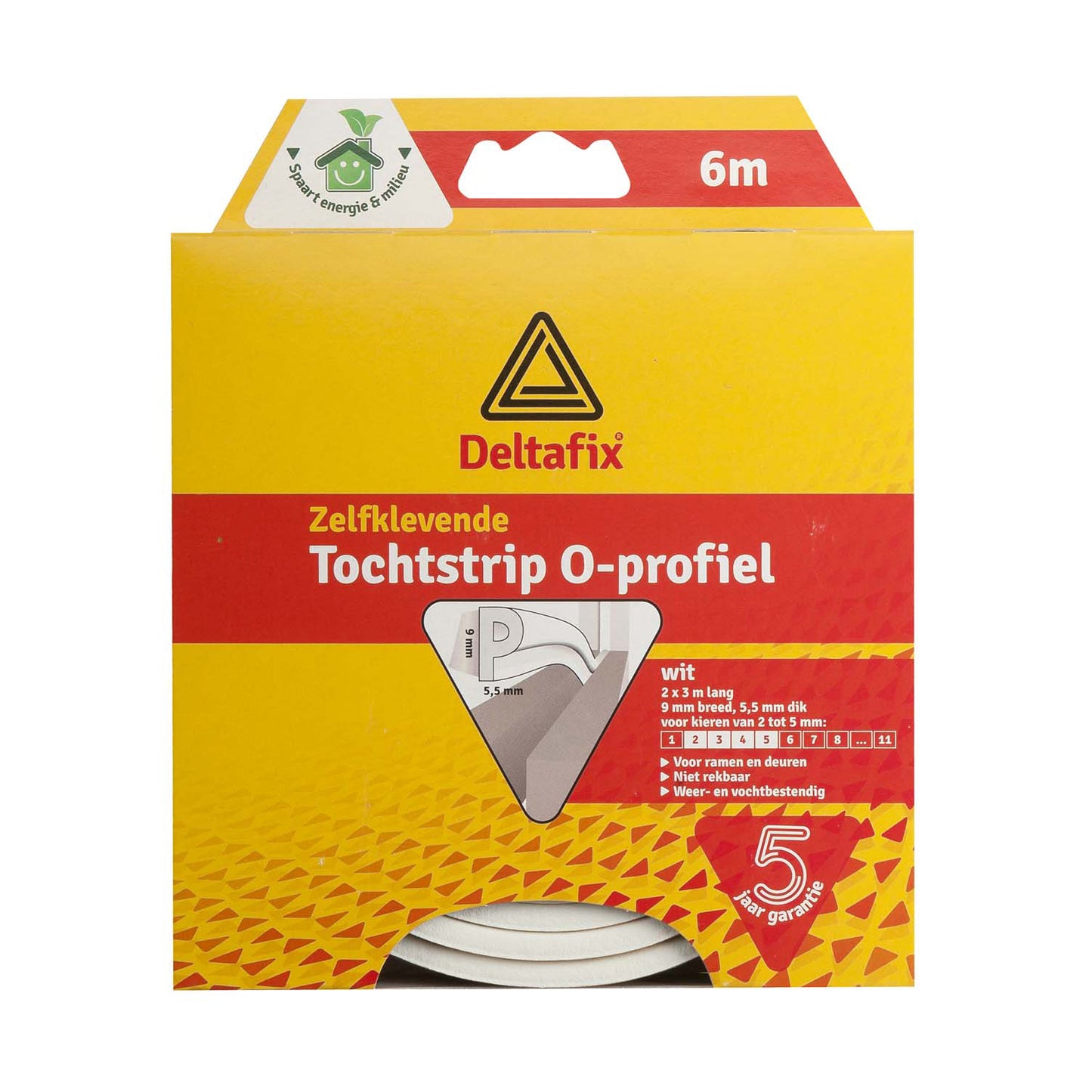 Deltafix tochtband - p-profiel - 6m x 9mm - 5,5mm - wit
