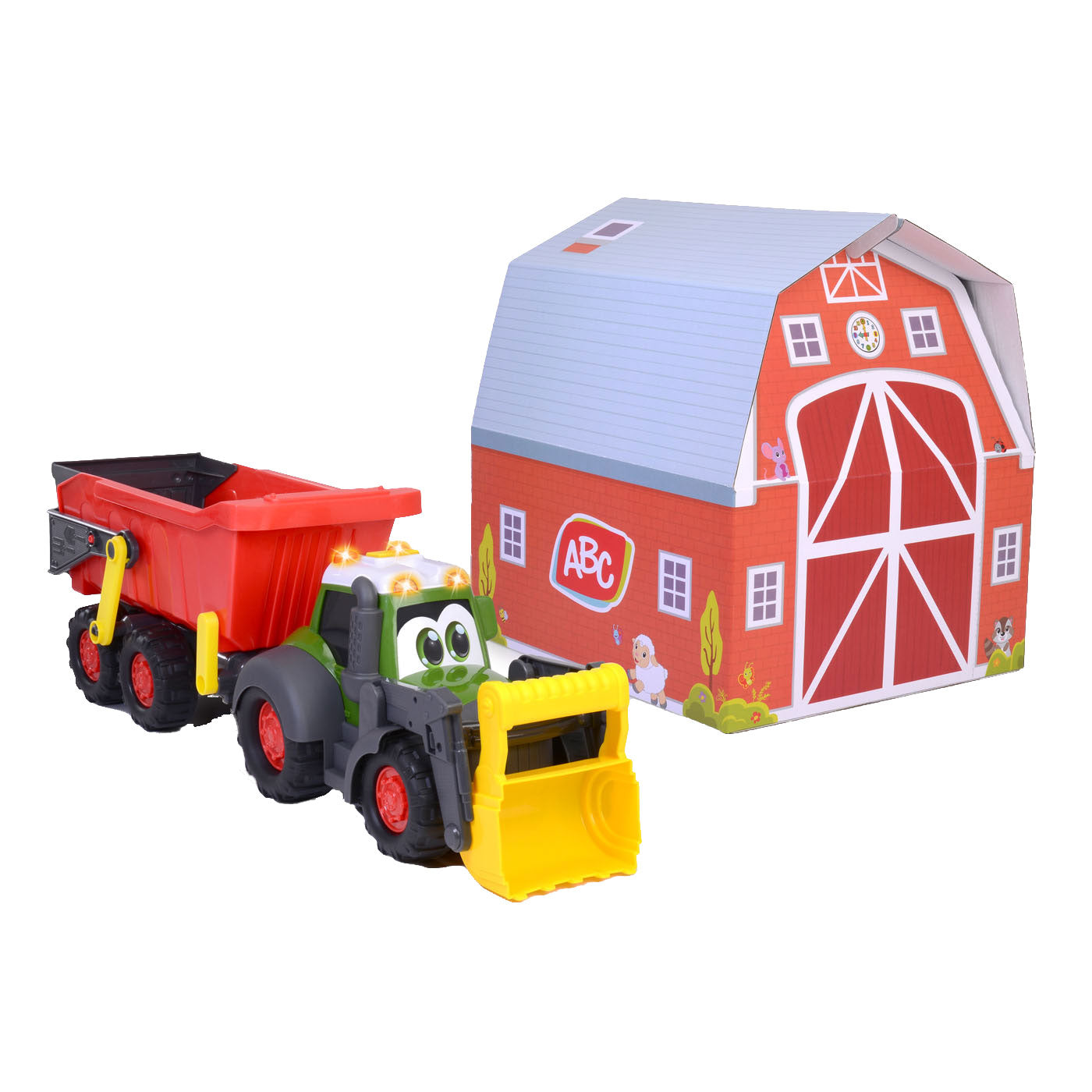 Dickie abc fendti tractor met aanhanger en boerderij