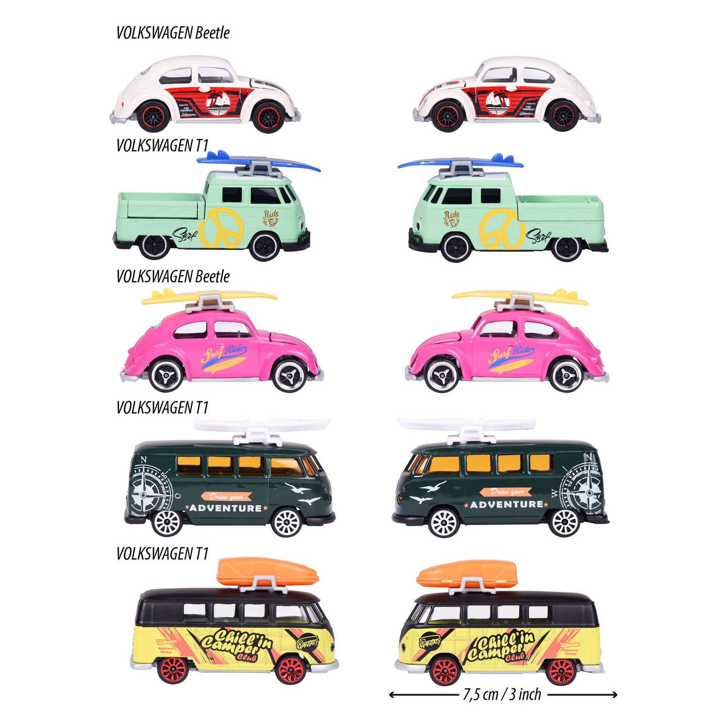 Majorette volkswagen the originals speelauto's, 5st.