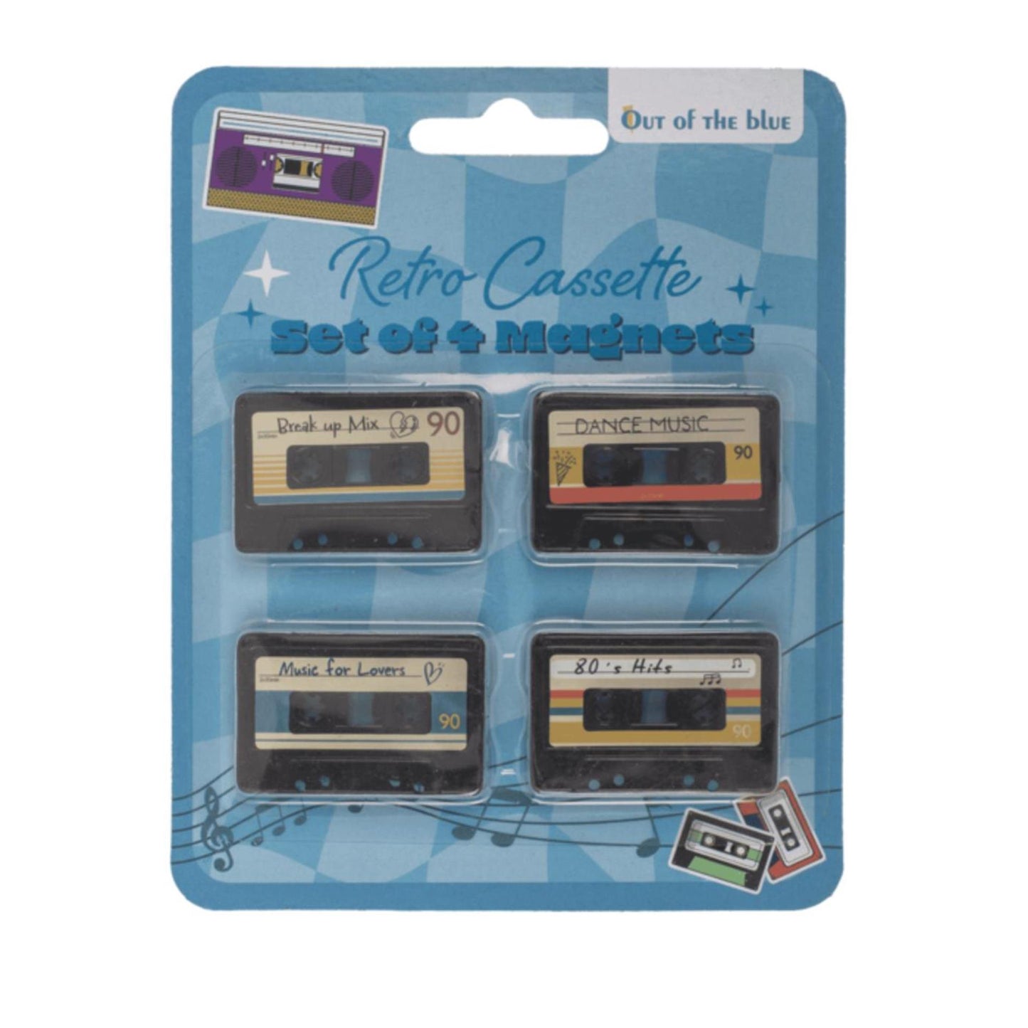 Ootb koelkastmagneten retro cassette 3x4,2cm set van 4 stuks