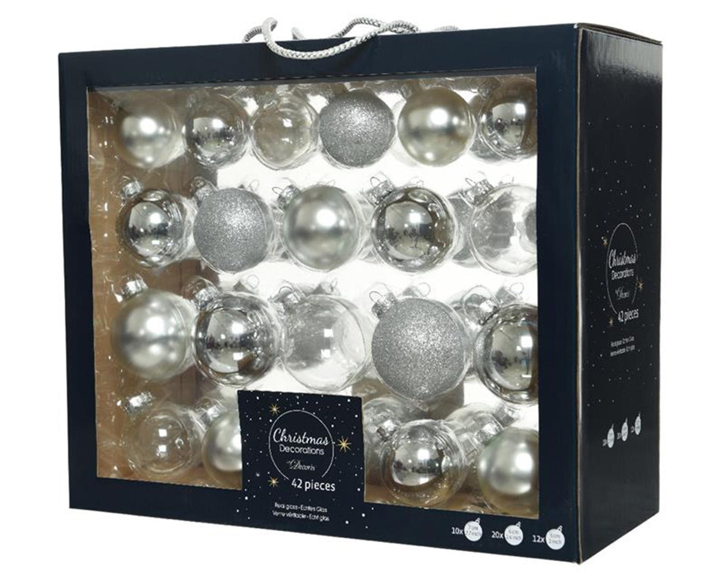 Decoris kerstballenset glas mix zilver42 st.