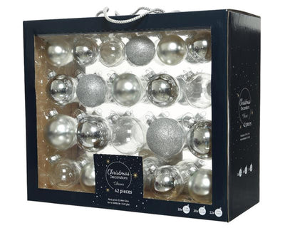Decoris kerstballenset glas mix zilver42 st.