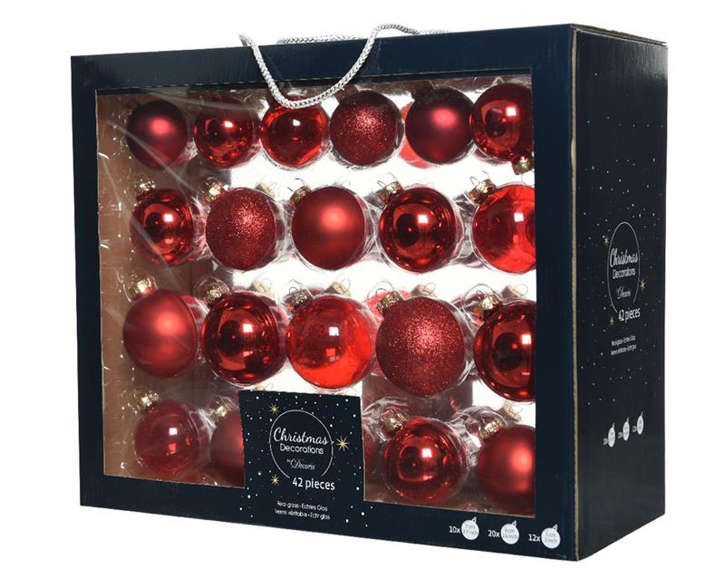 Decoris kerstballenset glas mix kerstrood 42 st.