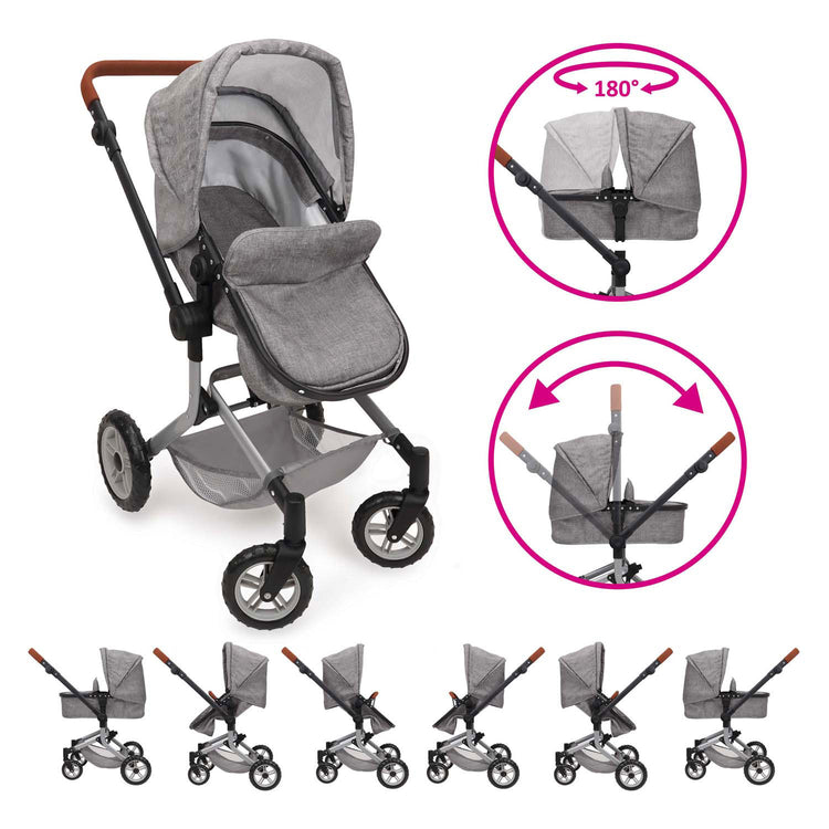 509 crew 2-in-1 poppenwagen met tas - grijs