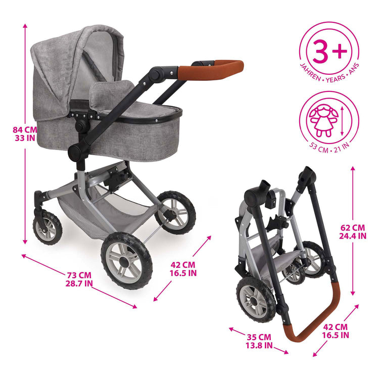 509 crew 2-in-1 poppenwagen met tas - grijs