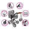 509 crew 2-in-1 poppenwagen met tas - grijs