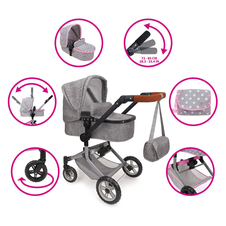 509 crew 2-in-1 poppenwagen met tas - grijs