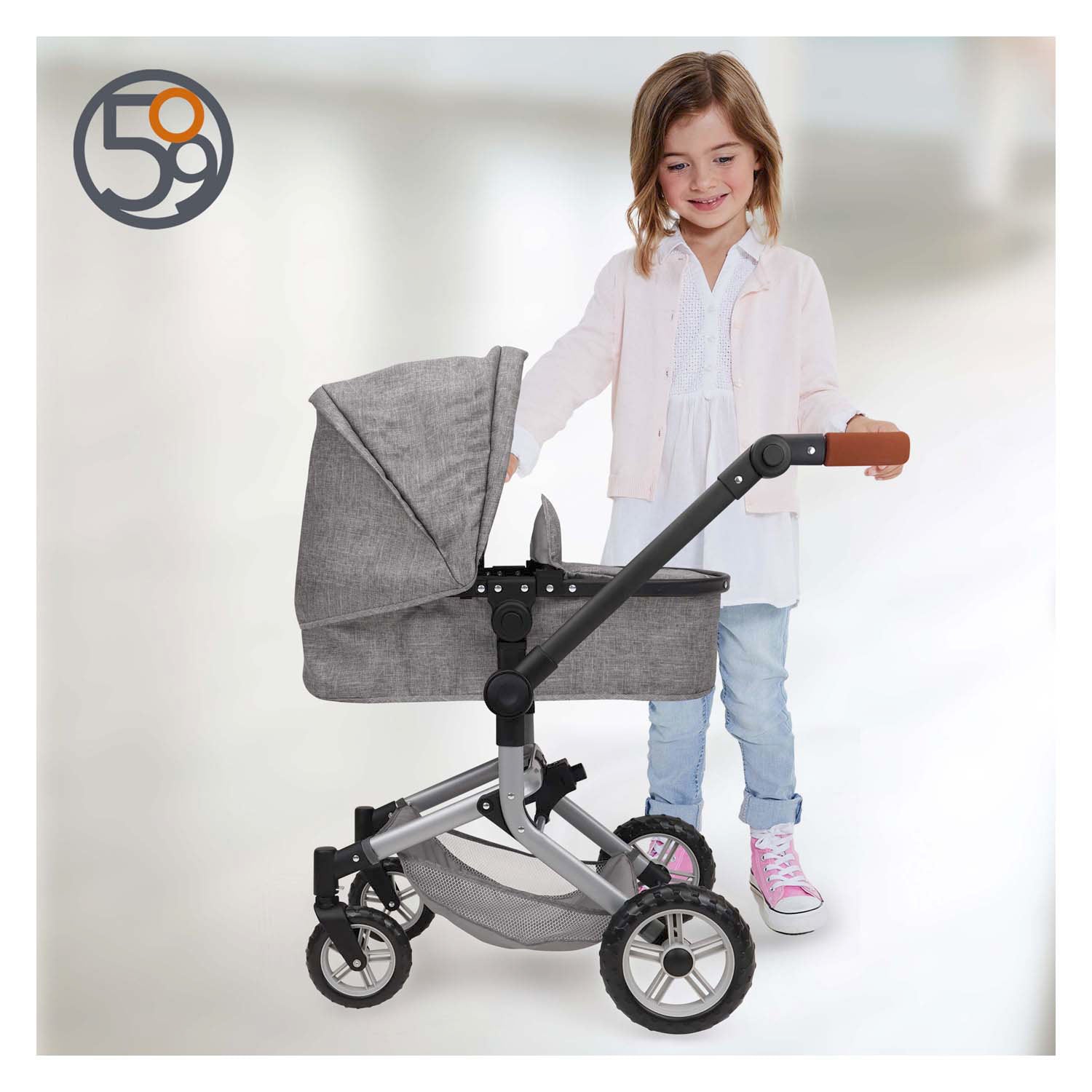 509 crew 2-in-1 poppenwagen met tas - grijs