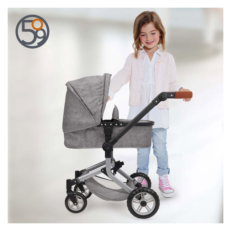509 crew 2-in-1 poppenwagen met tas - grijs
