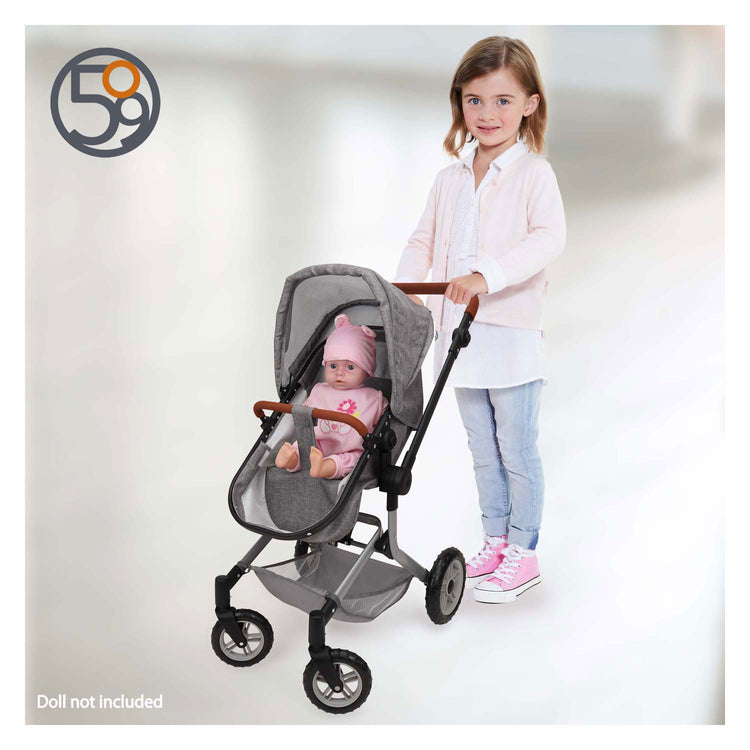 509 crew 2-in-1 poppenwagen met tas - grijs