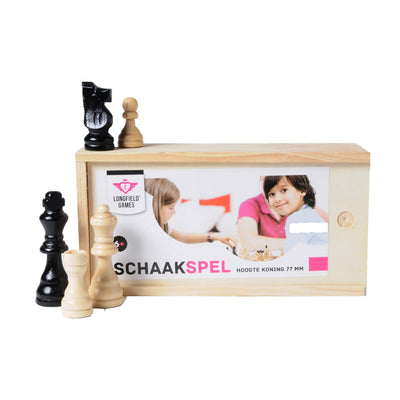 Longfield schaakstukken in kistje koning 77mm