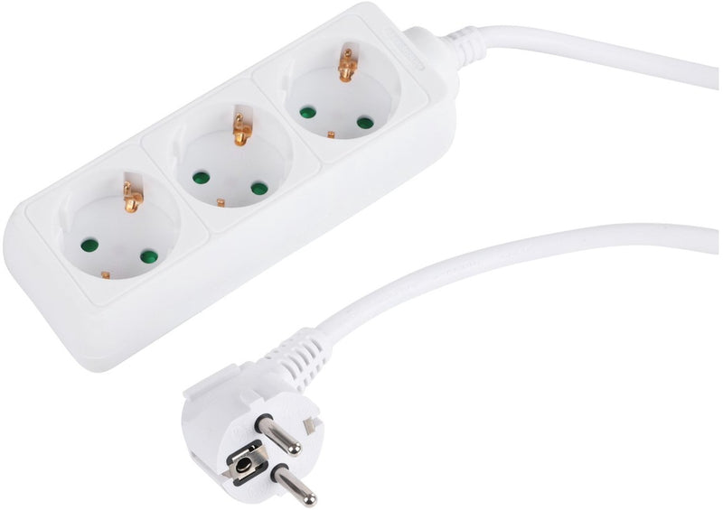 Q-link stekkerdoos met 3 stopcontacten - voorzien van randaarde - vinylkabel van 3 x 1,5 mm² - snoerlengte van 3 meter - belastbaar tot maximaal 3680 watt - geschikt voor binnengebruik - kleur wit