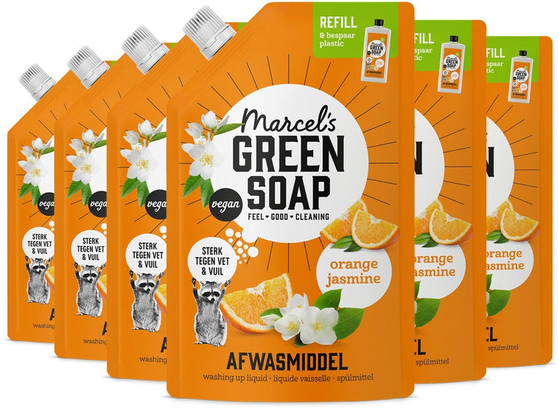 Marcel's green soap afwasmiddel navulling - sinaasappel jasmijn - 6 x 500 ml