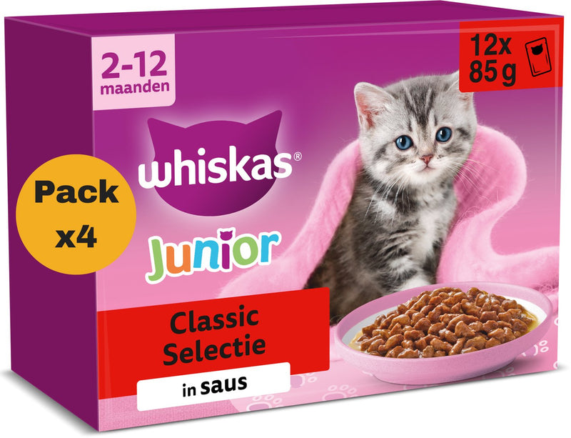 Whiskas kattenvoer - junior - classic selectie in saus - 48x85g