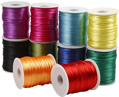Creotime satijnkoord, 2 mm, sterke kleuren, 50 m, 10 rol