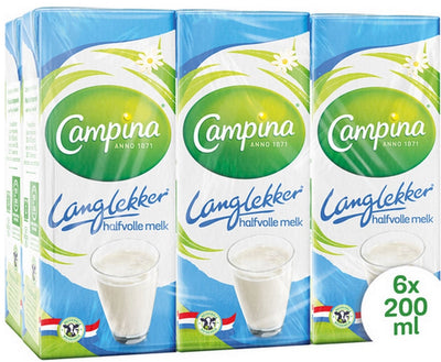 Campina langlekker – halfvolle melk – houdbaar – drinkpakjes mini – 5 x 6 x 200 ml – voordeelverpakking