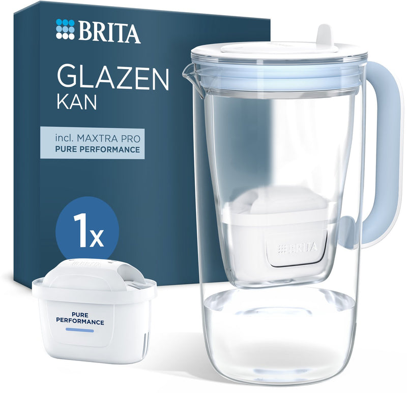 Brita - glass jug waterfilterkan - 2,5l - blauw - glazen waterkan - incl. 1 maxtra pro pure performance filterpatroon