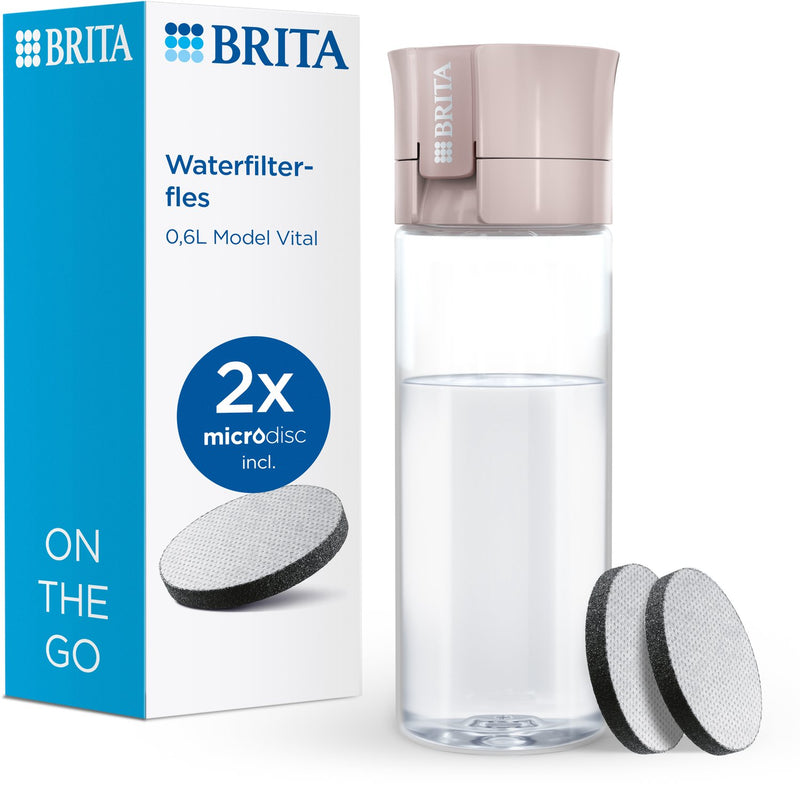 Brita - drinkfles vital voor volwassenen - 0,6l - perzik - inclusief 2 microdisc filterpatronen - ideaal voor drinkflessen
