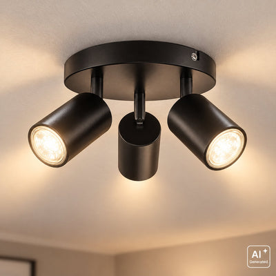 B.k.licht - opbouwspot - plafondspot met 3 lichtpunten - zwarte opbouwspots - draaibar plafondlamp - kantelbaar - gu10 fitting