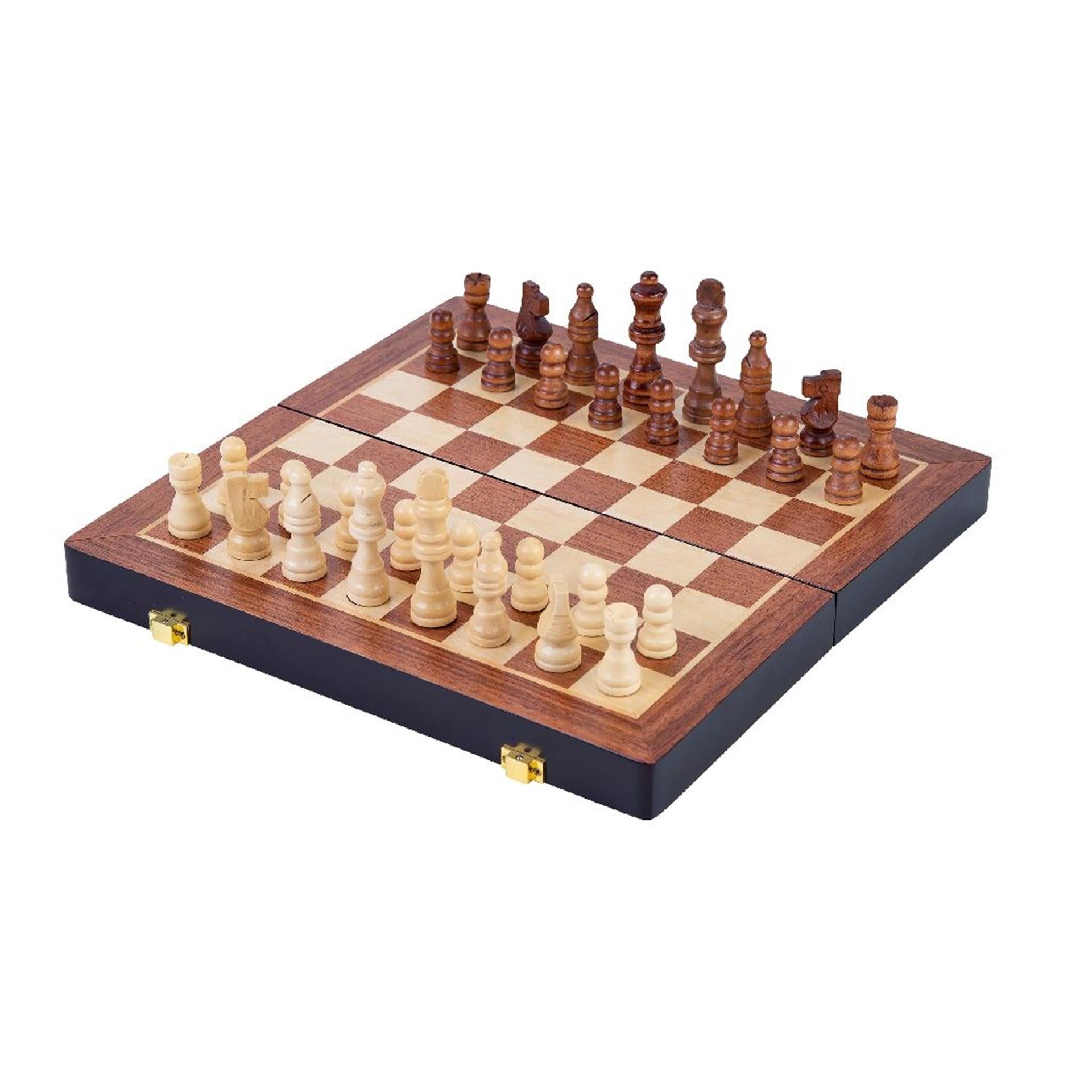 Longfield schaakspel hout opklapbaar essenhout 30x30x5,5cm