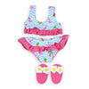 Poppen Bikini met Slippers Flamingo, 35-45 cm