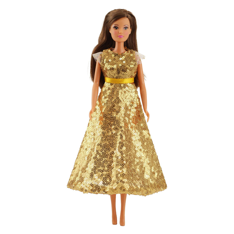 Heless paillettenjurk goldstar voor modepoppen - 29cm