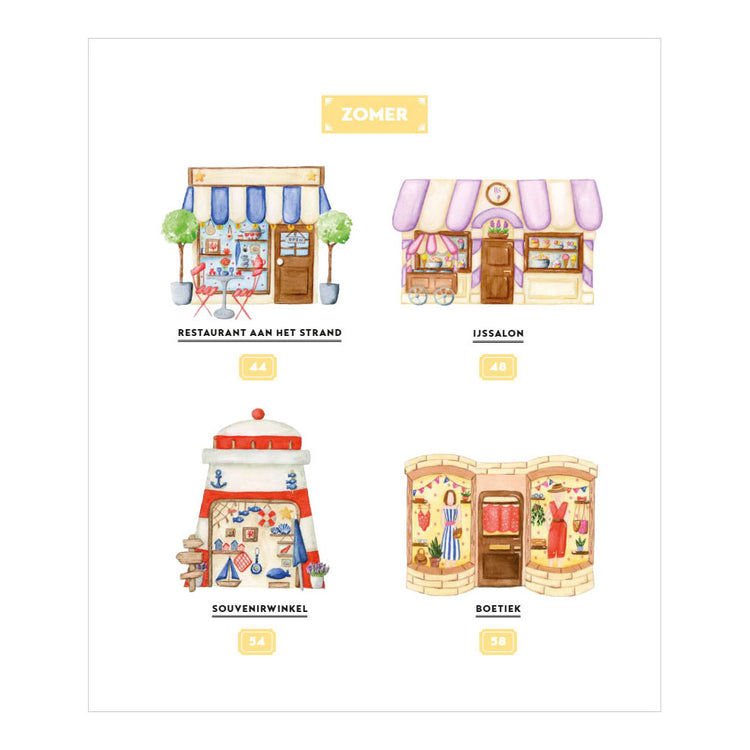 Deltas cozy shops schilderen in aquarel