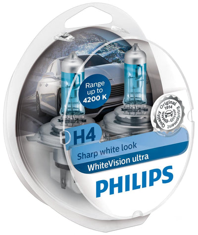Philips koplamp white vision ultra lamp h4 12v kit white visors. ult