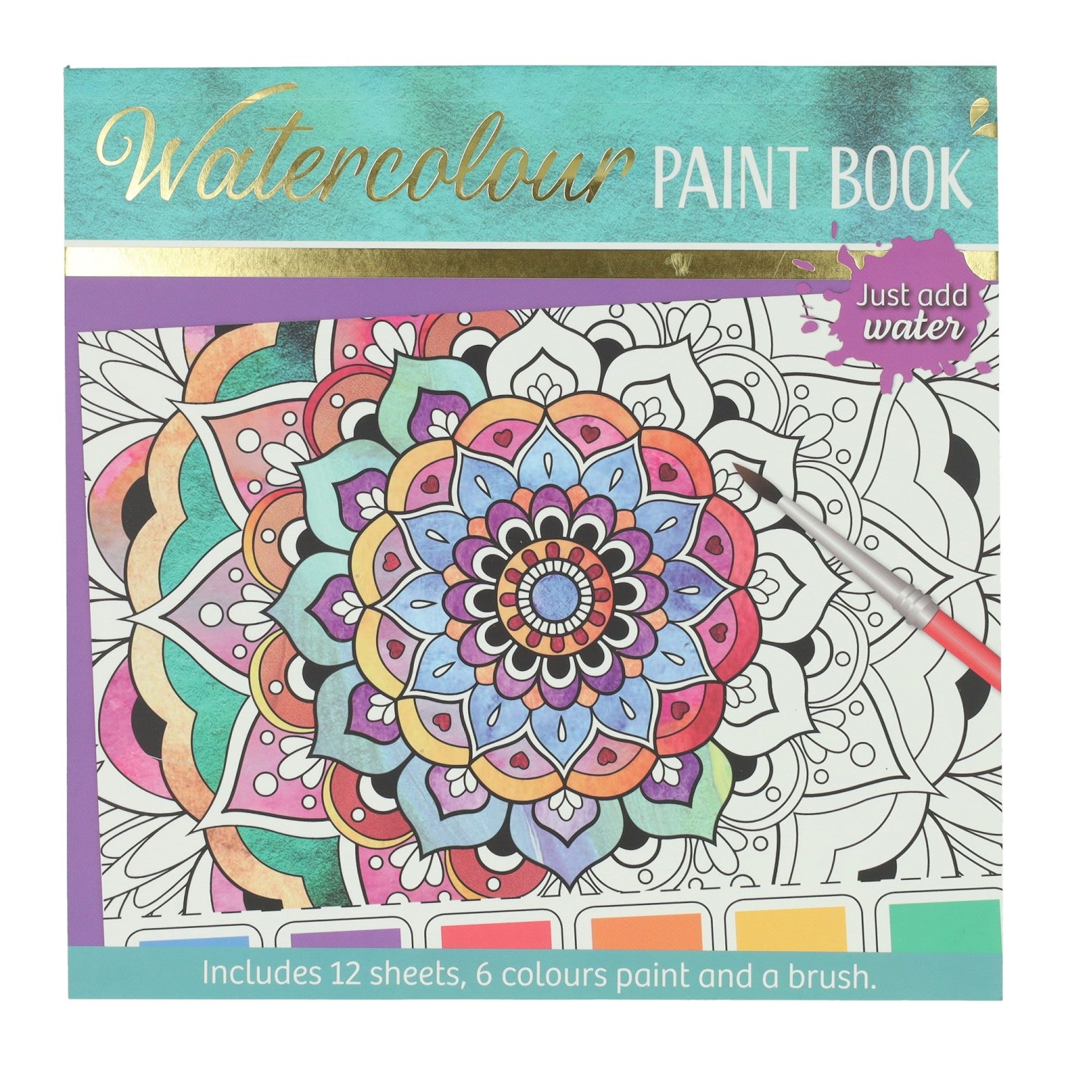 Wins holland waterverfkleurblok volwassenen - mandala's - incl penseel en 6 kleuren waterverf