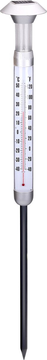 Grundig solar thermometer - tuinthermometer met tuinlamp - buitenthermometer met tuinverlichting solar - thermometer buiten met grondspies - ø12,5 x 56 cm