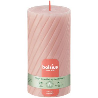 Bolsius rustiek twist stompkaars 130 68 misty pink | 4 stuks